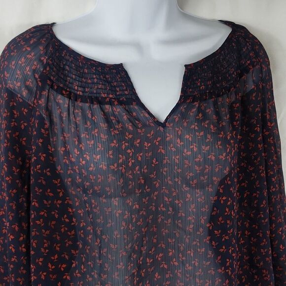 St John's Bay Women's Medium Navy Blue Leaves Sheer Blouse - Picture 3 of 12